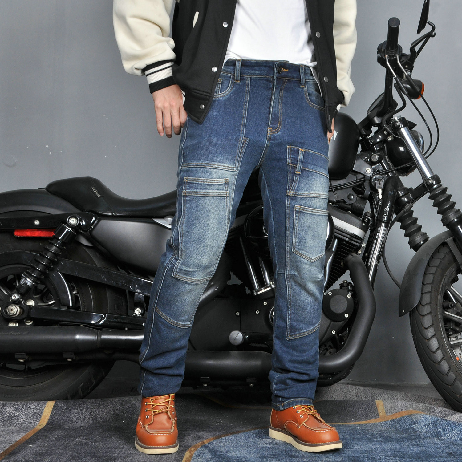 VOLERO jeans de motocicleta hombres y mujeres herramientas casuales múltiples bolsillos guapos motocicleta todoterreno pantalones anti-caída