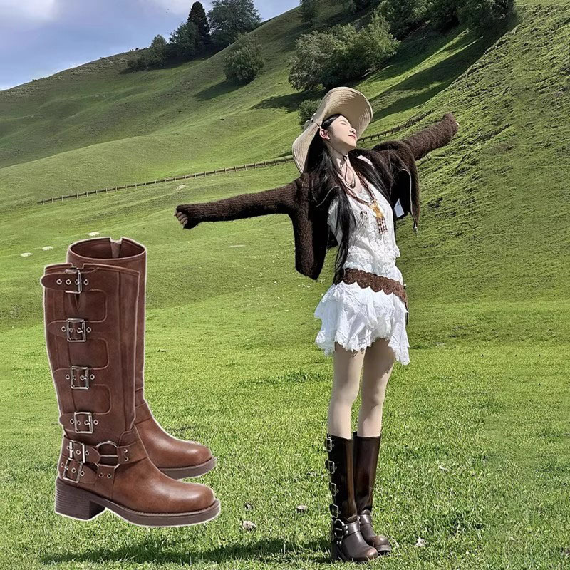 Maillard Western Cowboy Boots Women's 2025 New Spring and Autumn Thick Heel Long Boots over the Knee High Martin Boots