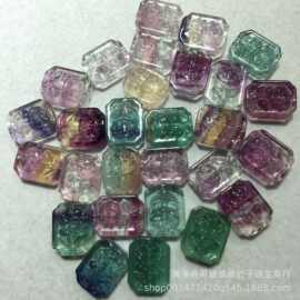 天然彩萤石玫瑰花方牌花牌新款彩色雕刻立体diy配饰配件打上下孔