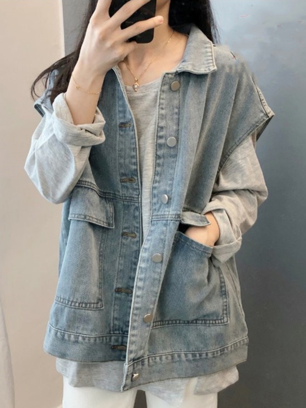 大码牛仔马甲女春秋微胖穿搭胖妹妹宽松显瘦外穿无袖坎肩工装外套|undefined