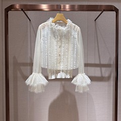 2025年秋冬女神两件套重工绣花高腰刺绣长袖优雅收腰亮片衬衫上衣
