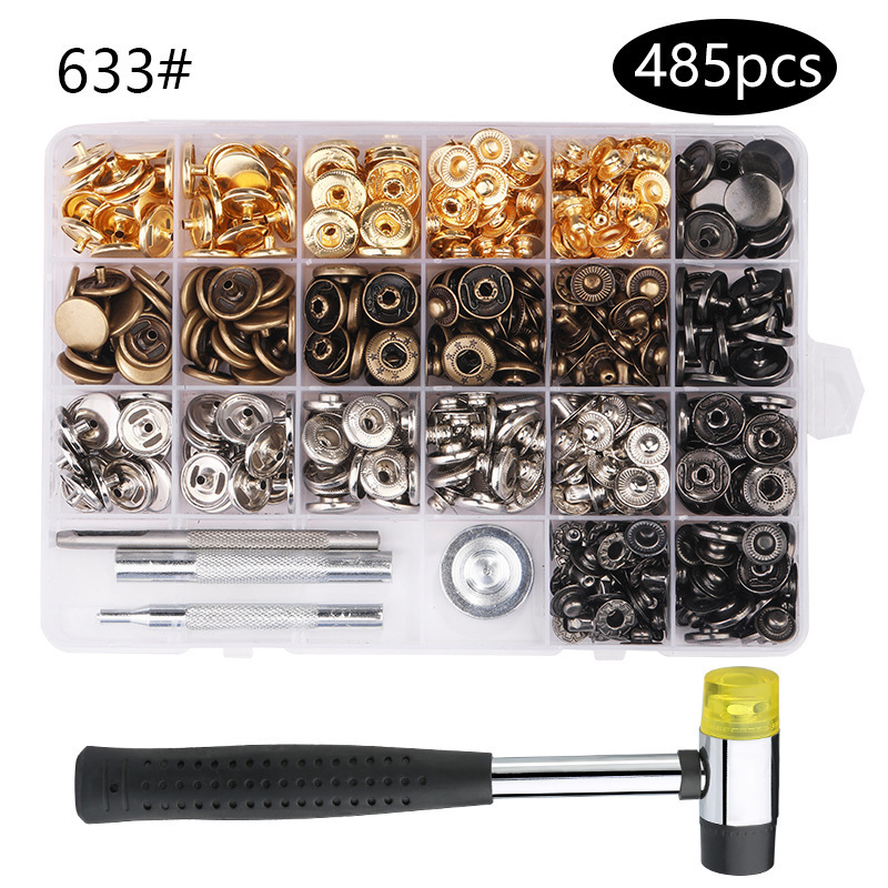 Transfronterizo 633/831 Juego de botones a cuatro bandas en caja Botón redondo de cobre de metal Ropa Botón hembra Accesorios de equipaje