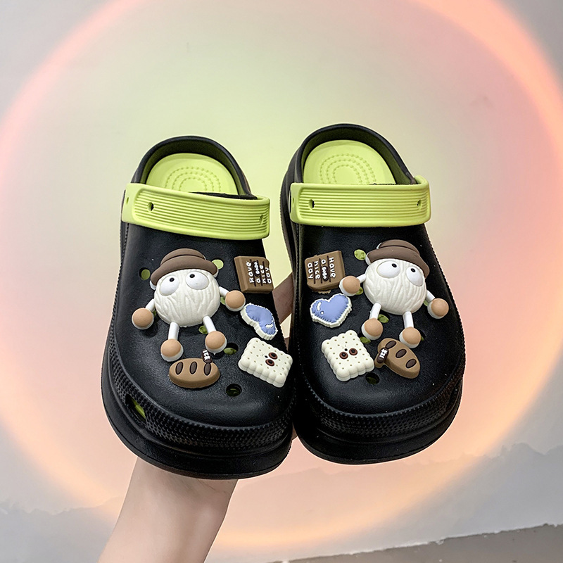 Big Sale 2025 Summer Cartoon Cute Croc Shoes Women's 6cm Thick-Soled Outerwear Beach Baotou Slippers Increased