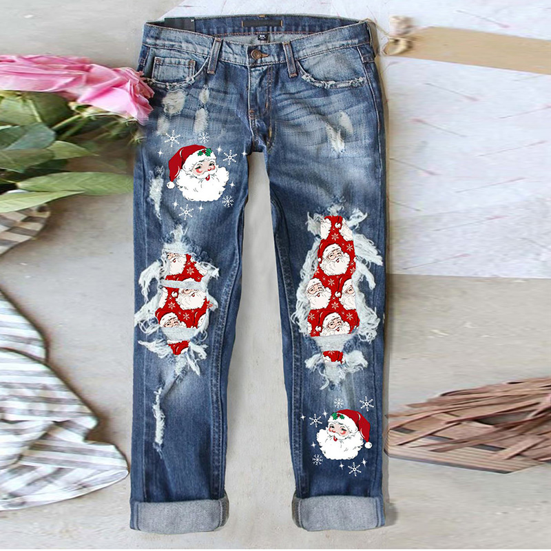 Christmas Themed Denim Pants