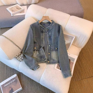 Vintage Washed Tassel Collar Denim Coat Women's Spring and Autumn Design Niche Slimming All-match Short Jacket Top