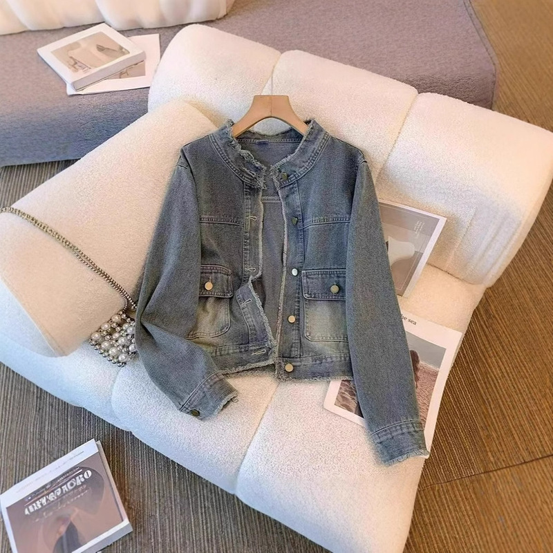 Retro Tassel Stand-Collar Denim Jacket for Women, New Spring and Autumn Design, Niche Style, Slimming, Versatile Short Jacket Top Retro Tassel Stand-Collar Denim Jacket for Women, New Spring and Autumn Design, Niche Style, Slimming, Versatile Short Jacket Top