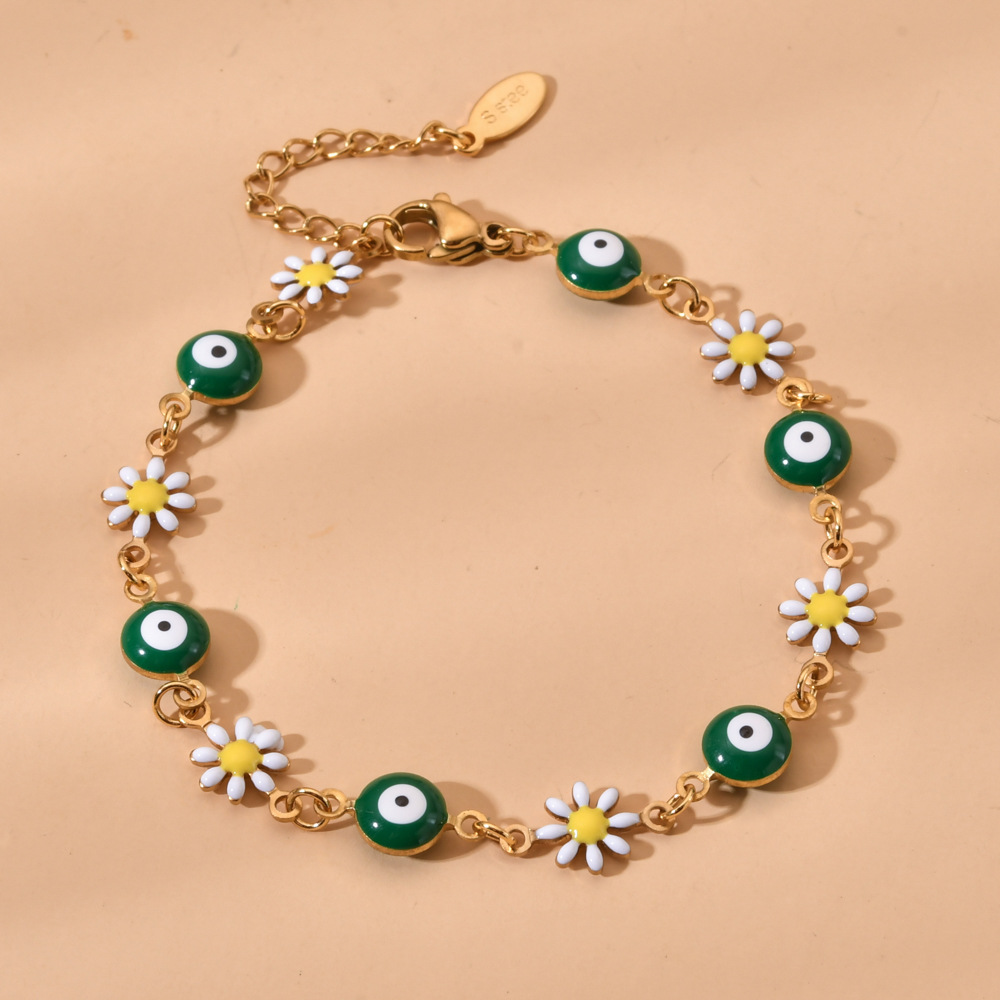 13g Weight Bracelets Classification 1 Piece Quantity Daily Occasion Stainless Steel Material Devil'S Eye, Flower Pattern Women's Gender Enamel Design Cute Style Cute Devil's Eye Flower Stainless Steel Enamel Bracelets 9