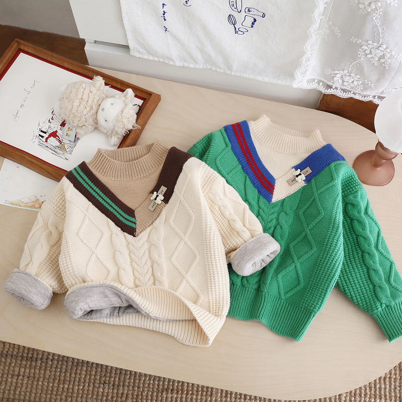 Dropshipping 2026 New Style Children's Sweater with Fleece, Stylish Faux Two-Piece Autumn Outfit for Boys, Knitted Inner Wear for Toddlers and Young Children Dropshipping 2026 New Style Children's Sweater with Fleece, Stylish Faux Two-Piece Autumn Outfit for Boys, Knitted Inner Wear for Toddlers and Young Children