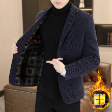 男士西装秋冬雪尼尔加绒加厚中青年商务西服金貂绒休闲毛呢外套男