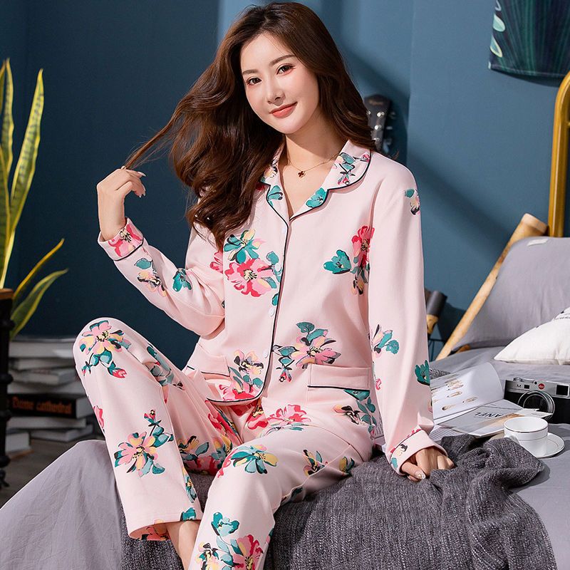 Pijamas de mujer de mediana edad 100% algodón de manga larga mamá primavera y otoño ancianos más tamaño suelto ropa para el hogar Otoño e Invierno