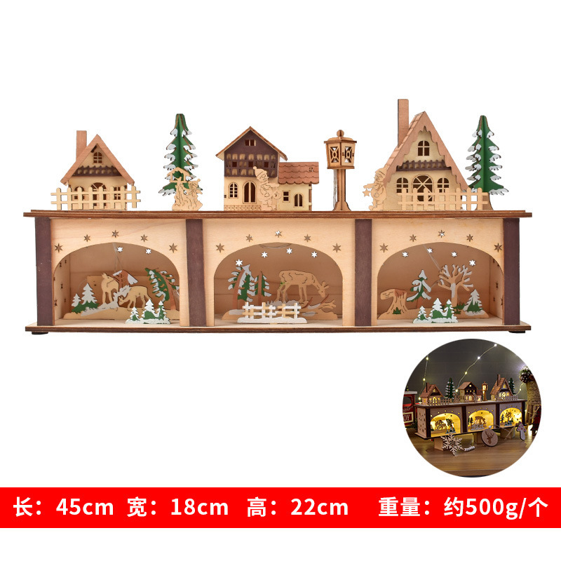 Decoraciones de Navidad hechas a mano de madera luminosa casa DIY caja de calendario creativo decoración de escritorio ventanas de diseño props image 6