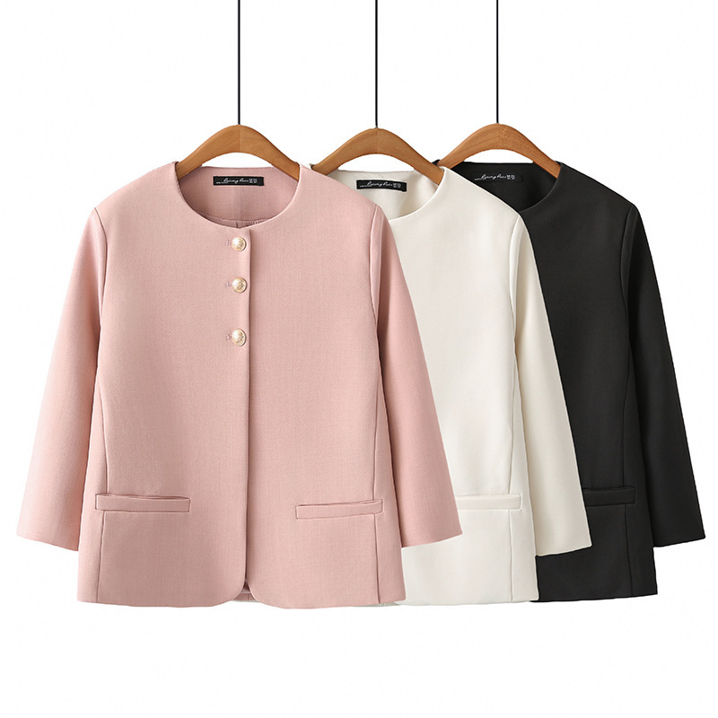 Large size women's suit coat women's temperament 2024 spring crew neck suit cardigan 200kg fat MM8 sleeve 374