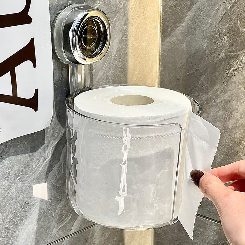 Suction Cup Tissue Box Bathroom Wall-Mounted Towel Storage Box Bathroom Roll Paper Holder Toilet Punch-Free Paper Box