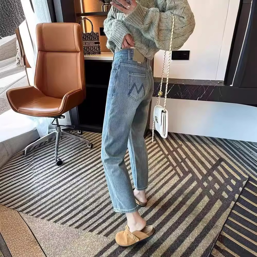 Pear-Shaped Body Stretch Jeans for Women in Summer, Small, High-Waisted, Slim, Loose, Nine-Point Straight Cigarette Pants
