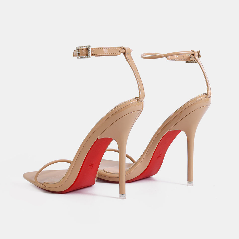 Sandal nữ quai ngang một chữ màu nude, gót nhọn siêu cao, giày thời trang dự tiệc — Màu be, Màu bạc, Màu trắng, Màu tím