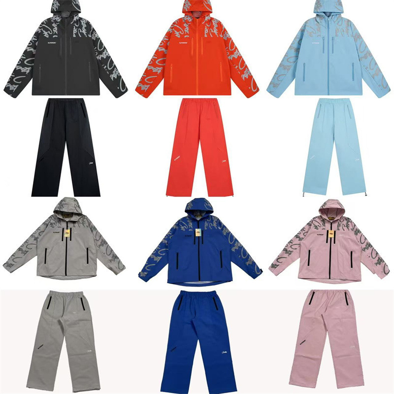 Croteiz25 Spring Embroidered Letter Windbreaker Jacket American Street Casual Zipper Pants Set Trendy Croteiz25 Spring Embroidered Letter Windbreaker Jacket American Street Casual Zipper Pants Set Trendy