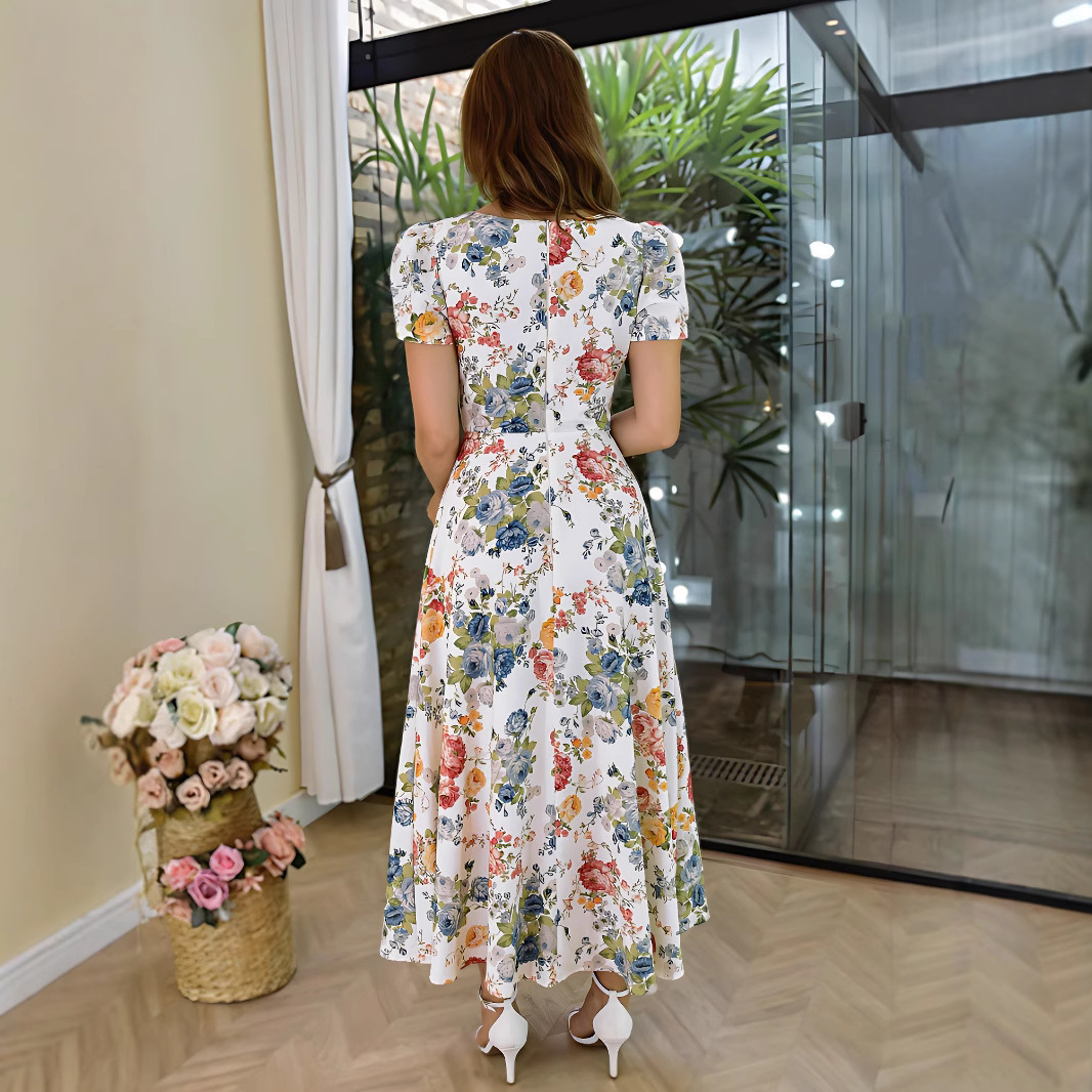 Women's Clothing Printed Holiday Casual Short Sleeved Dress_ecoleips.com