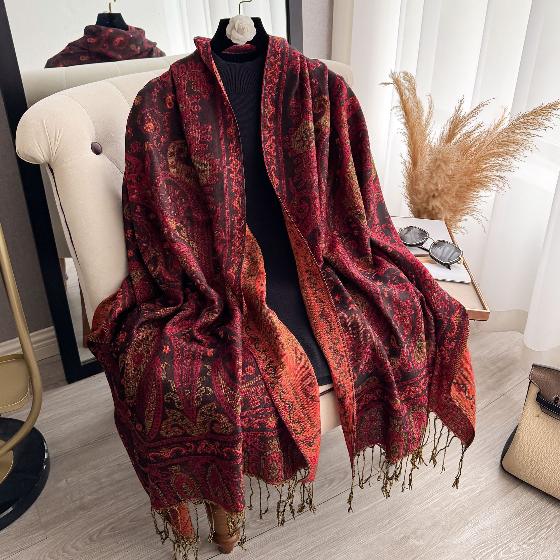 Poncho Chal con Estampado Cachemira de Imitación de Cachemira Térmico Antipolvo para Primavera y Otoño