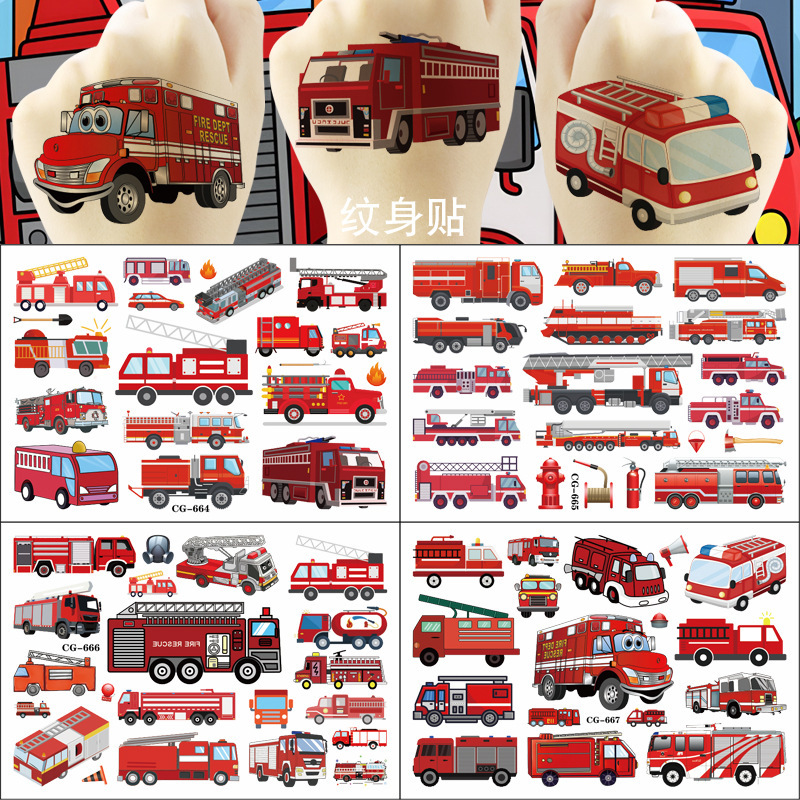Fire Truck Boy Disposable Tattoo Stickers Kidsren's Tattoo Stickers Birthday Party Car Tattoo Stickers Water Transfer Stickers