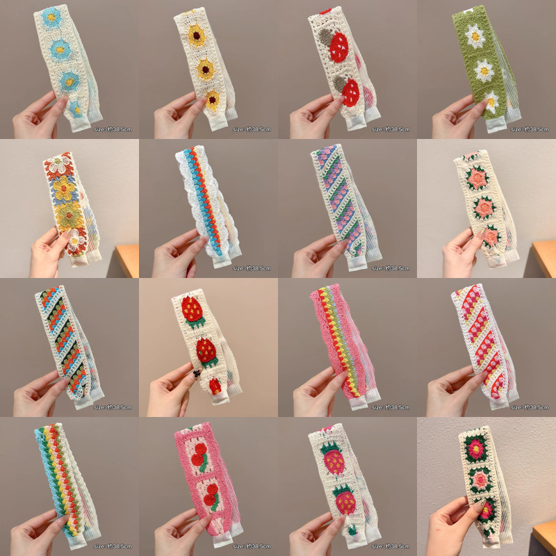 Flor francesa de punto correa de cabello frange pegatinas velcro pegatinas de cabello mujeres no compresión banda de cabello lavar la cara banda de cabello tocado