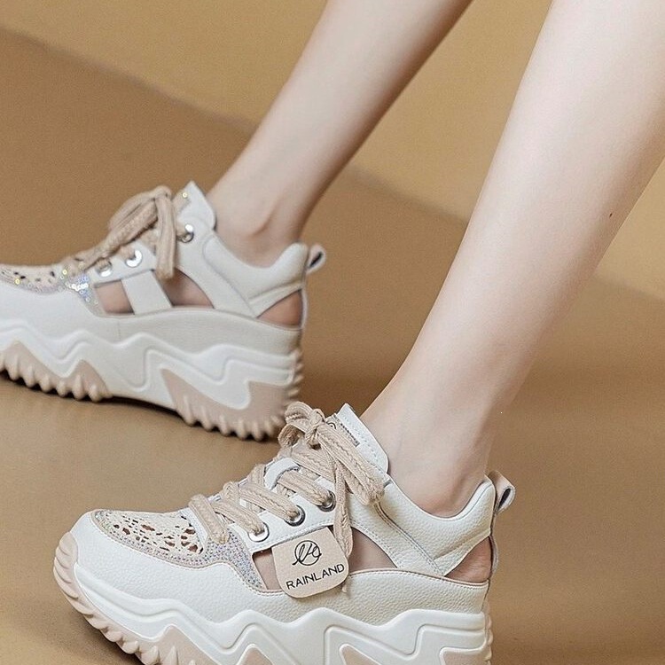 Rainy Soil Hollow Casual Sports Shoes 2026 Summer New Thick-Soled Height-Increasing Dad Shoes Versatile White Sneakers Trendy Rainy Soil Hollow Casual Sports Shoes 2026 Summer New Thick-Soled Height-Increasing Dad Shoes Versatile White Sneakers Trendy