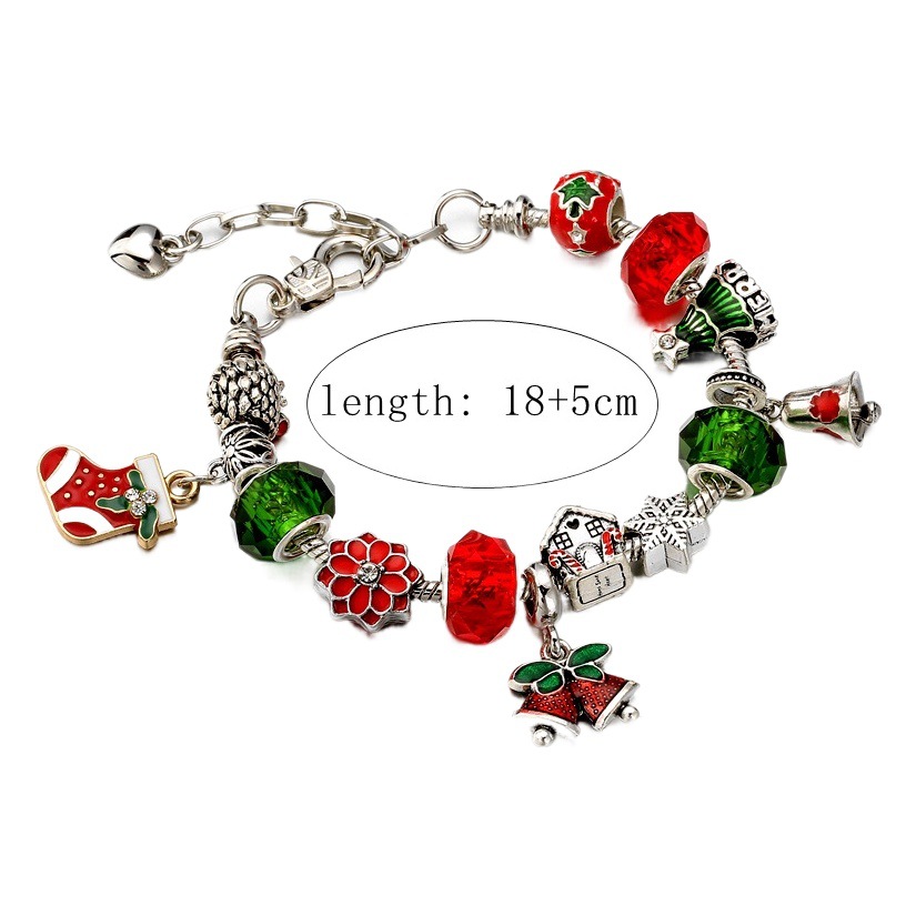 Europea y americana DIY con cuentas de hueso de serpiente cadena cuentas de vidrio muñeco de nieve muleta pulsera Navidad campana regalo Navidad pulsera
