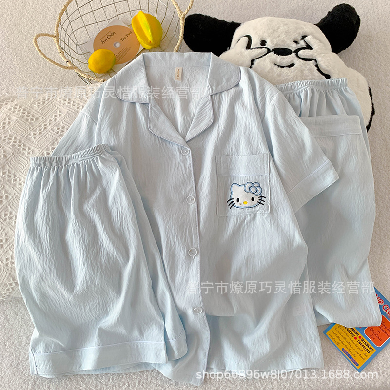 Pajamas de tres piezas de torta de oso para mujeres de verano, pantalones de manga corta, nubes de algodón adorable, viento en 2025 nueva ropa para el hogar