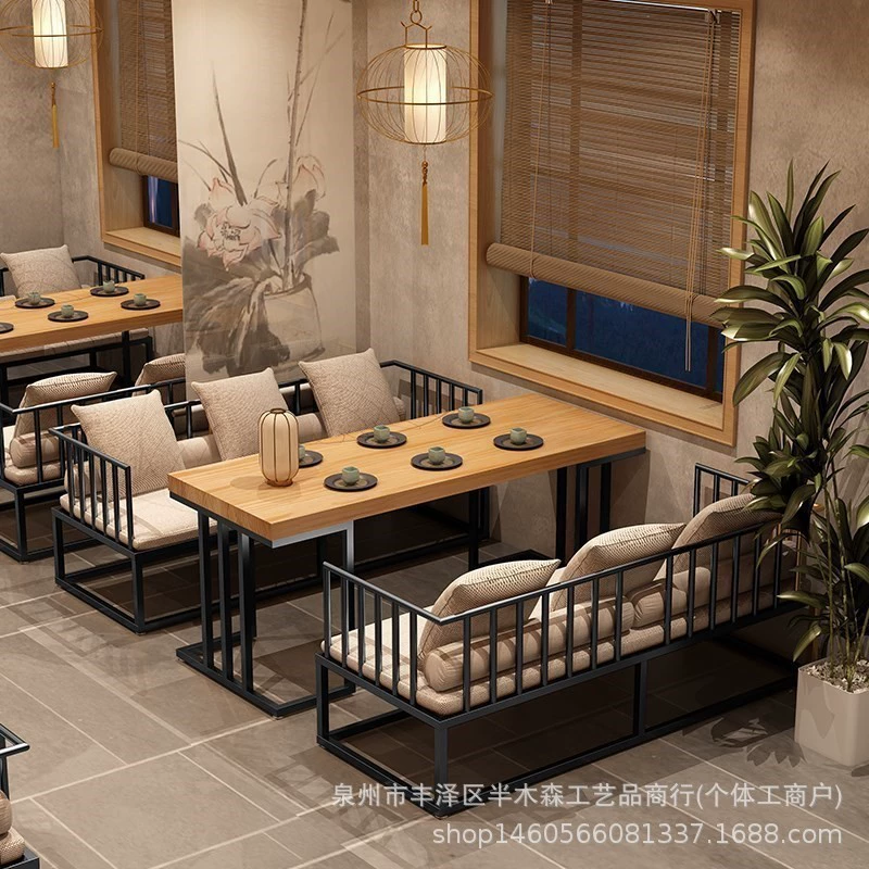 Новый китайский стиль дзен B&B, кованый диван, стол и стул, комбинированный коммерческий ресторан, гостиничный ящик, мебель для переговоров, стол для приема