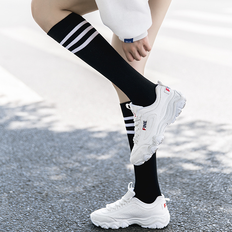 Women's Calf Socks for Spring, Autumn, and Winter, Student Style, Japanese Personality, Three-Stripe Women's Socks, Urban Trendy Solid Color Striped Tube Socks, Jk Style Women's Calf Socks for Spring, Autumn, and Winter, Student Style, Japanese Personality, Three-Stripe Women's Socks, Urban Trendy Solid Color Striped Tube Socks, Jk Style