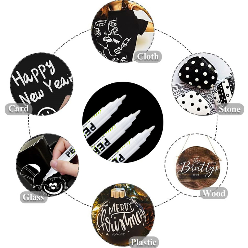 Marcador blanco que no se desvanece impermeable cabeza delgada industrial de secado rápido pluma blanca Arte resalte pluma marcador blanco especial