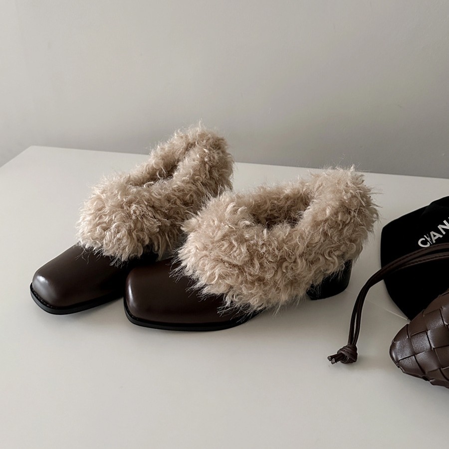 羊皮版~复古山茶花粗跟玛丽珍鞋蝴蝶结气质法式浅口圆头高跟单鞋