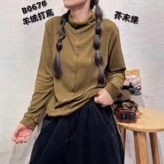 羊绒打底衫 2025冬季新款 小众纽扣半高领保暖上衣女内搭T恤潮067