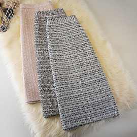 小香风毛呢半身裙秋冬新款大码过膝a字裙女高腰包臀中长款裙子百