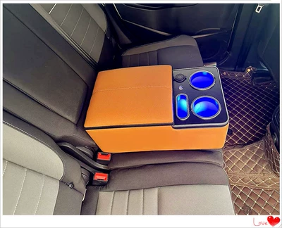 Armrest box — Storage Box Interior Modification - universal-type-upgraded-version-brown-with-usb-charging-atmosphere-light