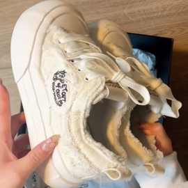 可爱大头厚底帆布板鞋女夏季学生小众百搭运动休闲圆头增高小白鞋