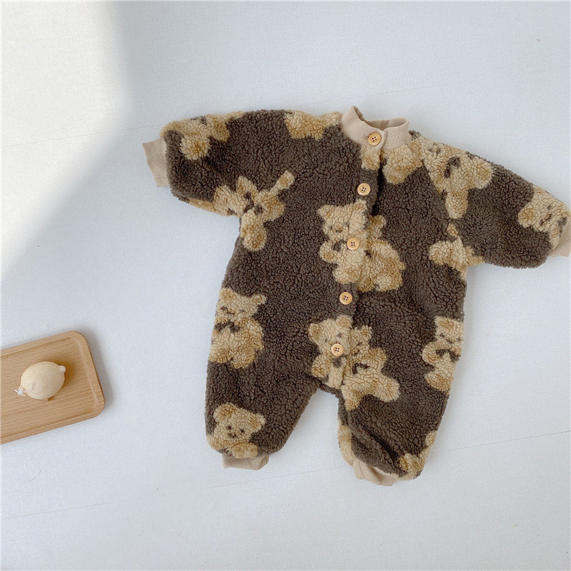 Bebé oso algodón mameluco Bebé Ropa de invierno Bebé mono bebé suéter forrado de lana engrosada ropa de excursión caliente