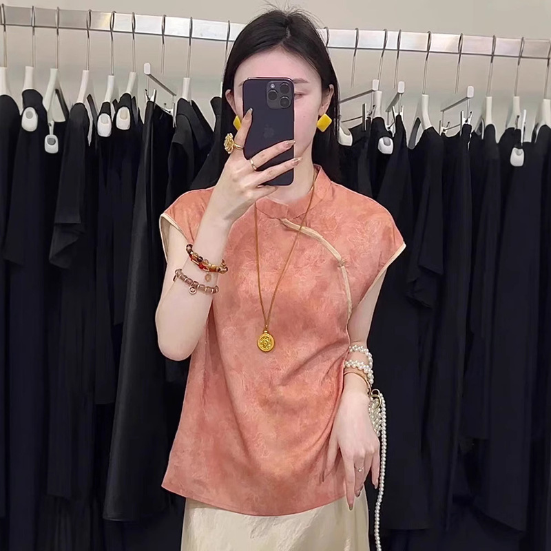 New Chinese Style Pink Jacquard Short-Sleeved Shirt for Women in Summer, Unique and Beautiful Elegant Shirt, Improved Tang Suit and National Style Top