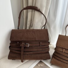 欧美重工磨砂单肩大包25走秀款时尚皮带扣设计感女包编织通勤包