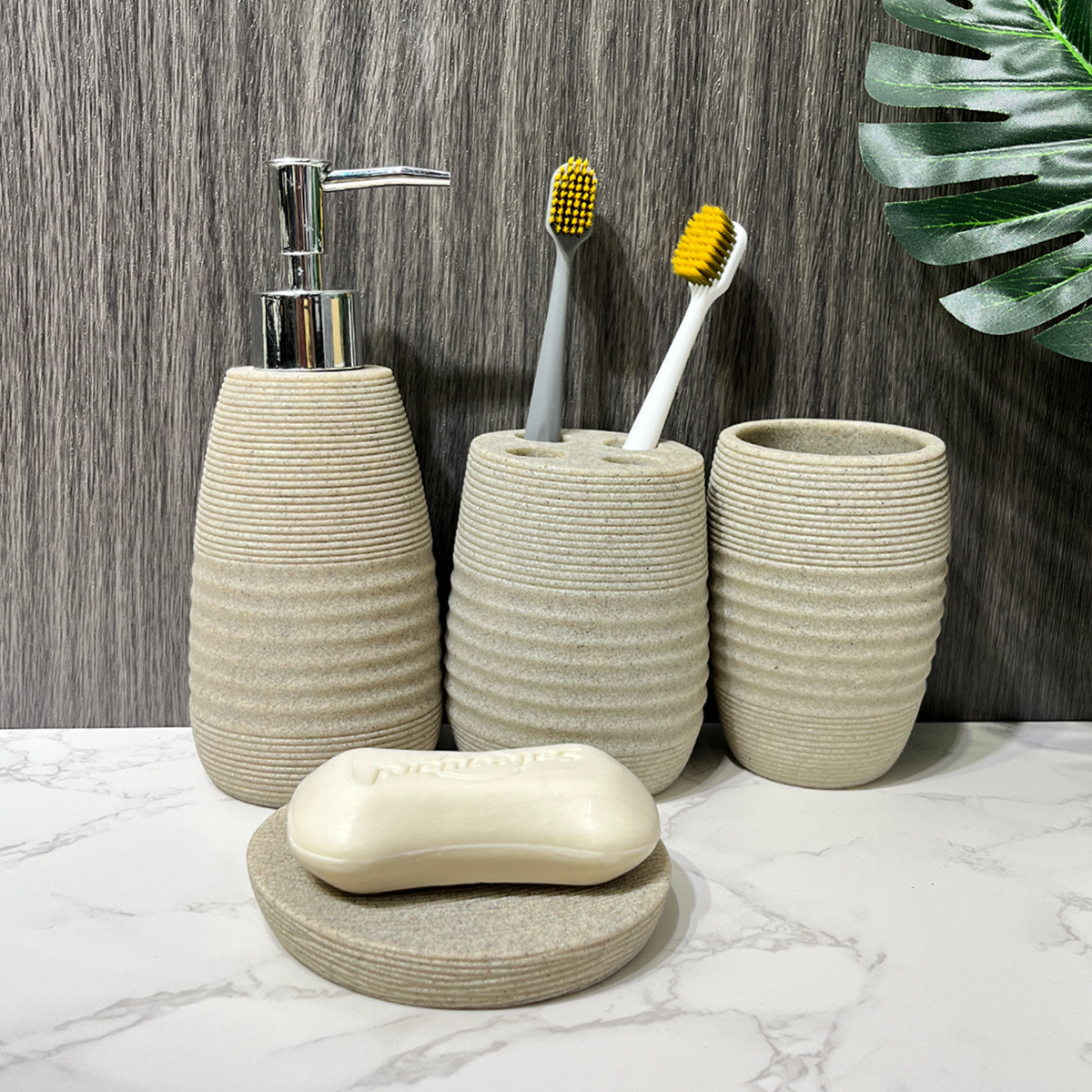 Kit de baño de arenisca de resina hotel conjunto de baño de arenisca decoración de baño conjunto de cuatro piezas