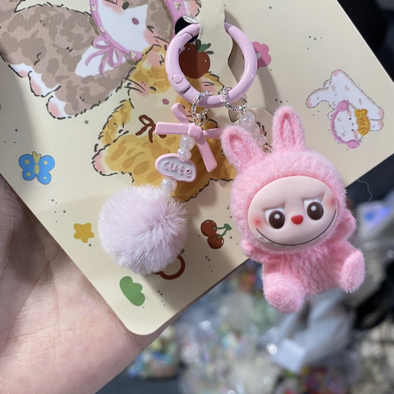 キャンディーカラーの植毛布キーホルダー、携帯電話の飾り、女の子のバッグの飾り、ラブブキーホルダー、キュートで楽しい|undefined