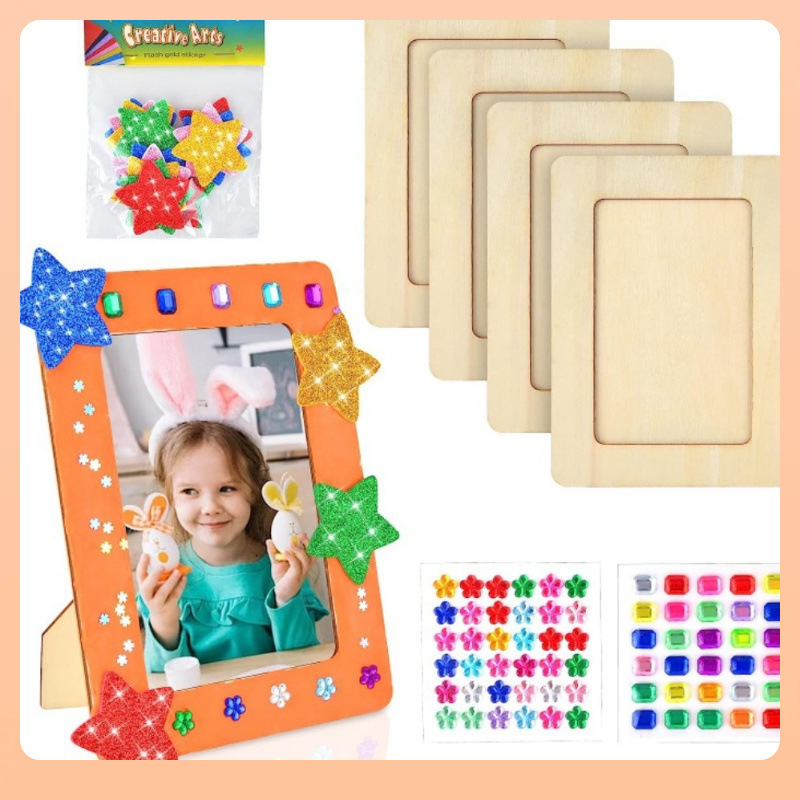 ✅ Cross-Border European and American Children's Decorative Wooden DIY Handmade Desktop Photo Frame Rectangular Factory Direct