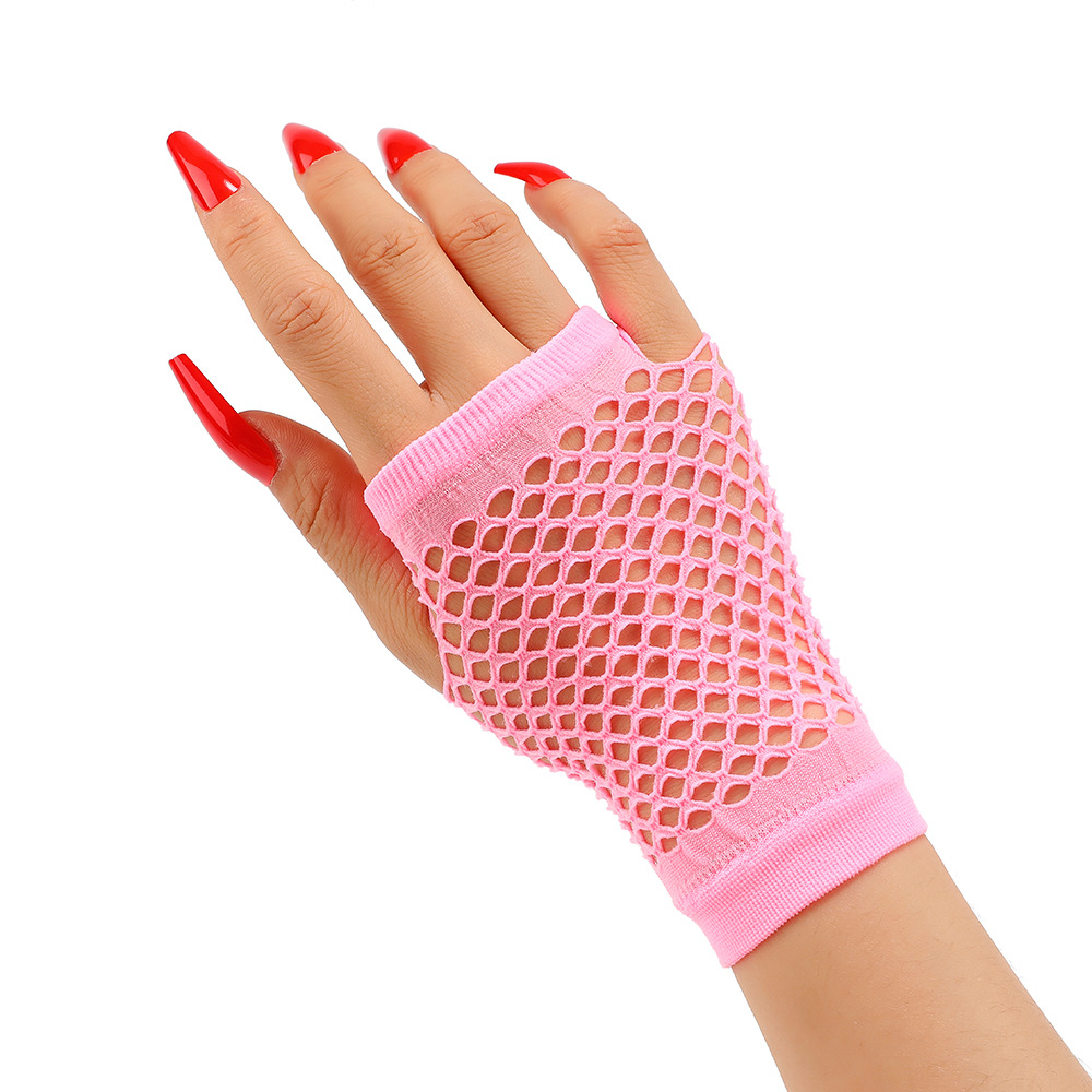 Guantes de red de pesca cortos, clubes nocturnos, guantes elásticos sexys multicolores, guantes de malla punk, guantes huecos de Halloween