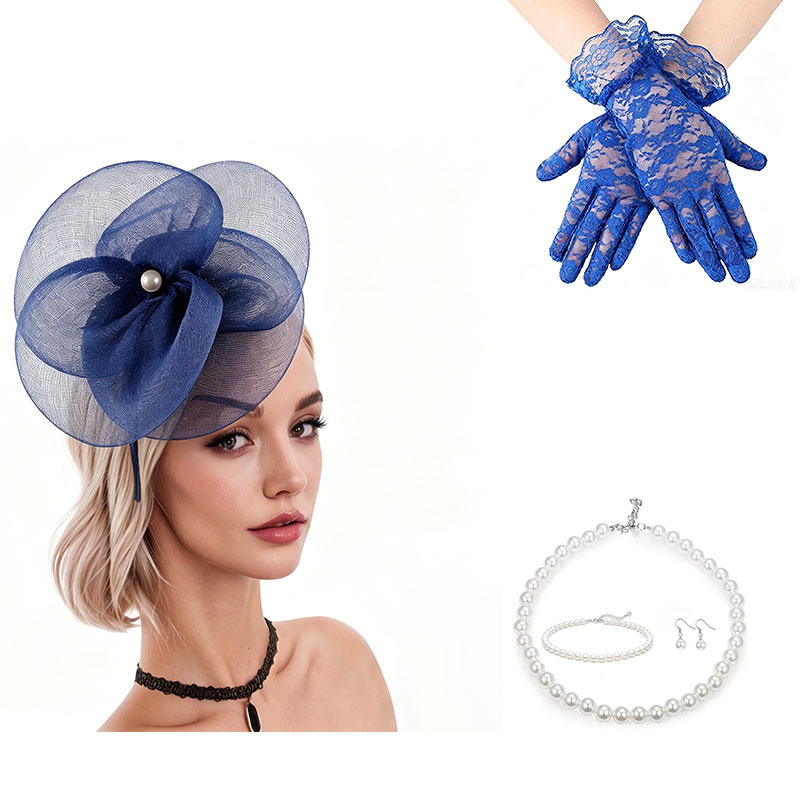 Cross-border popular mesh flower hat with pearl embellishments, horse racing headpiece, European and American banquet bridal party hair accessory