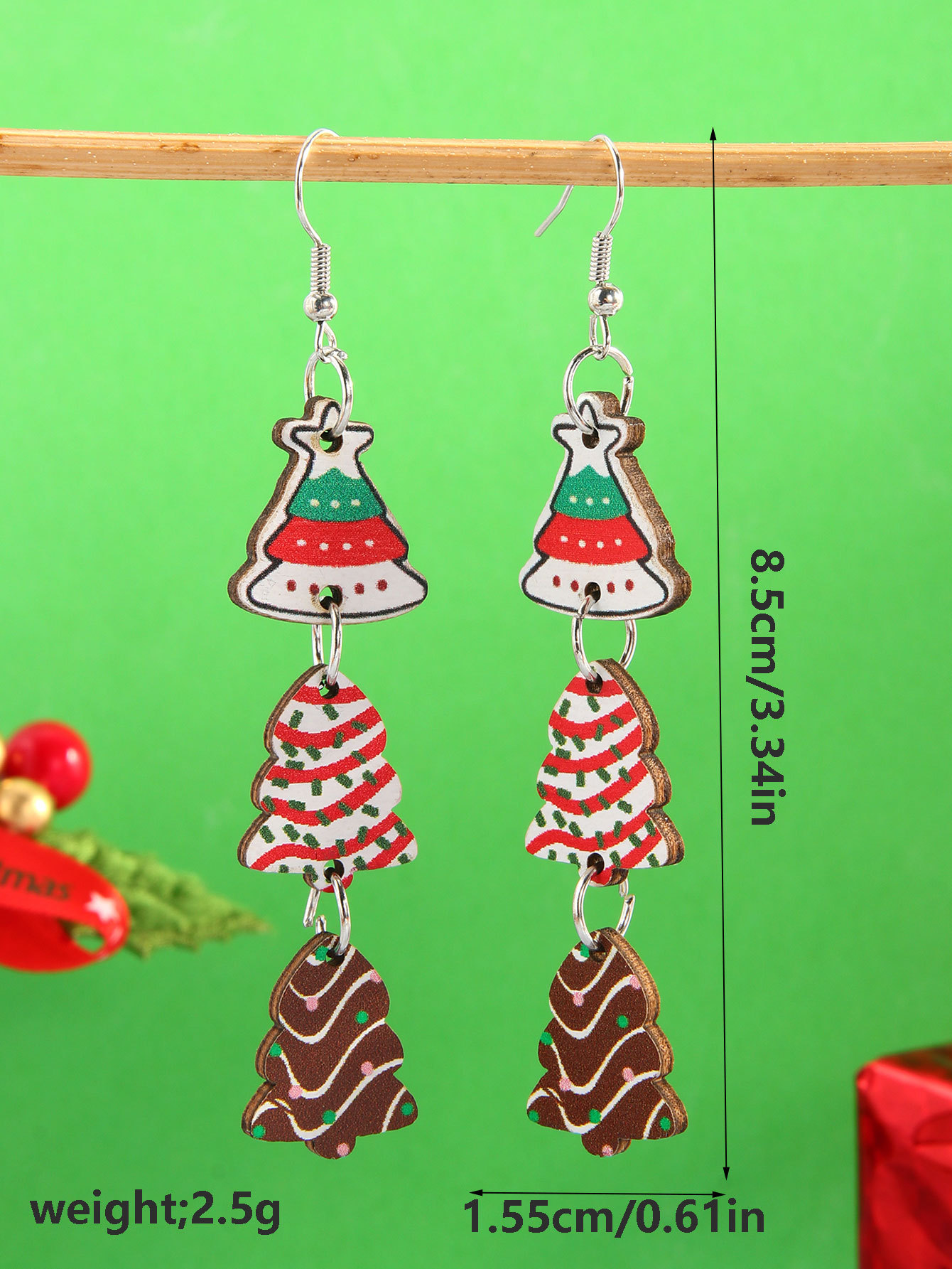 6g Weight Steel needle Ear Needle Material Drop Earrings Classification 1 Pair Quantity Holiday, Festival Occasion Wood Material Christmas Festival Christmas Hat, Christmas Tree, Christmas Socks Pattern Women's Gender Plating Design Simple Style, Classic Style Style 1 Pair Christmas Simple Style Classic Style Christmas Hat Christmas Tree Christmas Socks Plating Wood Drop Earrings 11