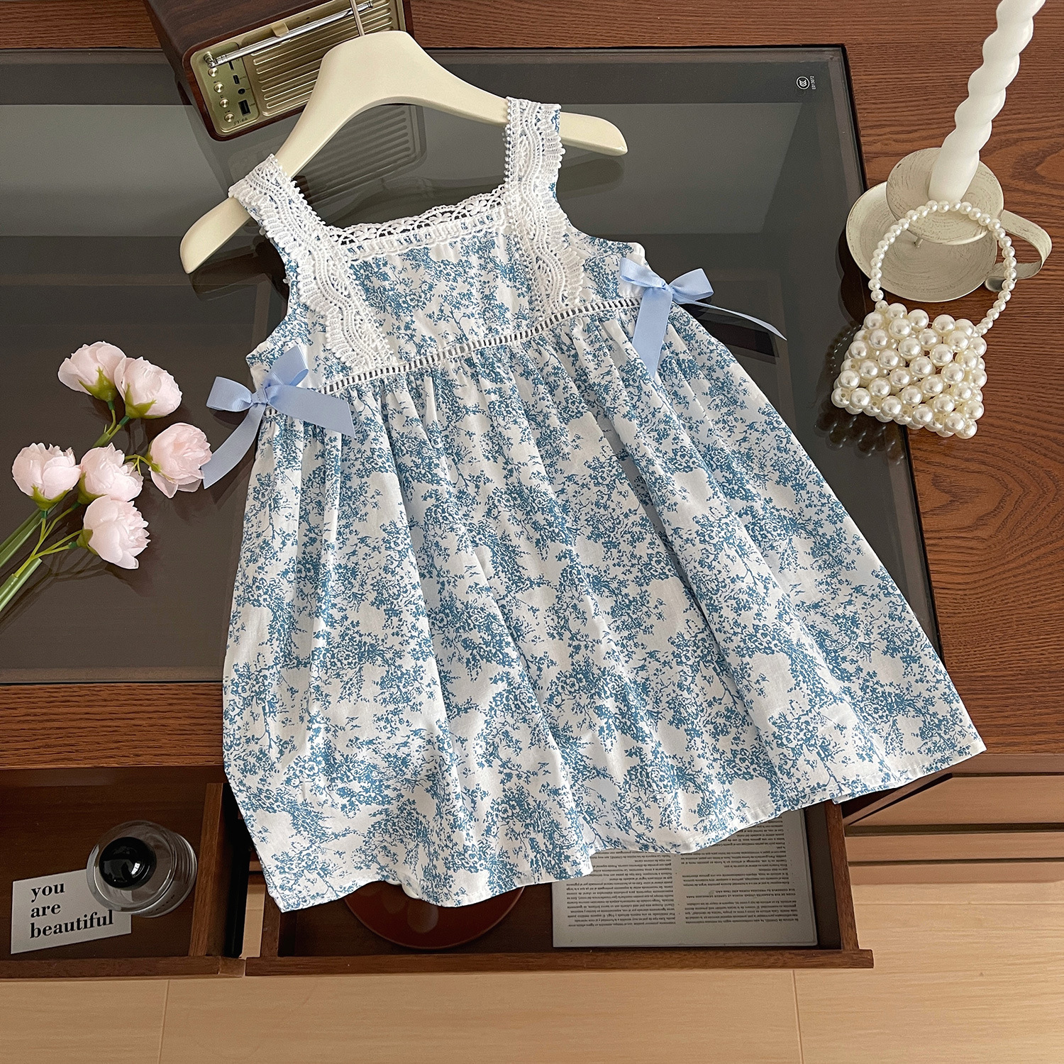 Girls' dress 2025 Summer New Korean Style Children's Lace Sling dress Girls' Small Sling Floral Dress