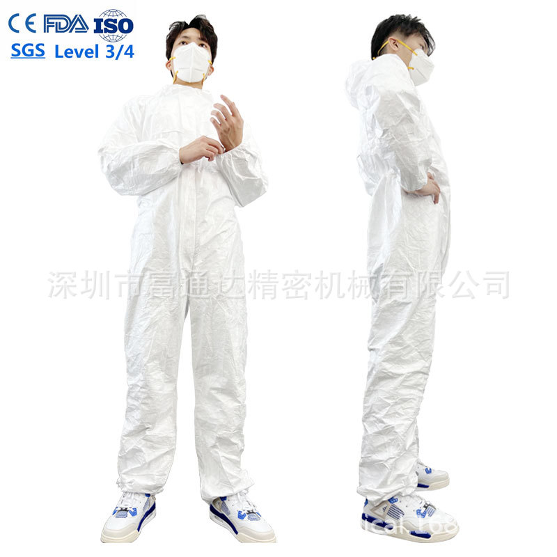 510K一次性tyvek连体带帽隔离衣 type 3/4白色防护服AAMI BP70