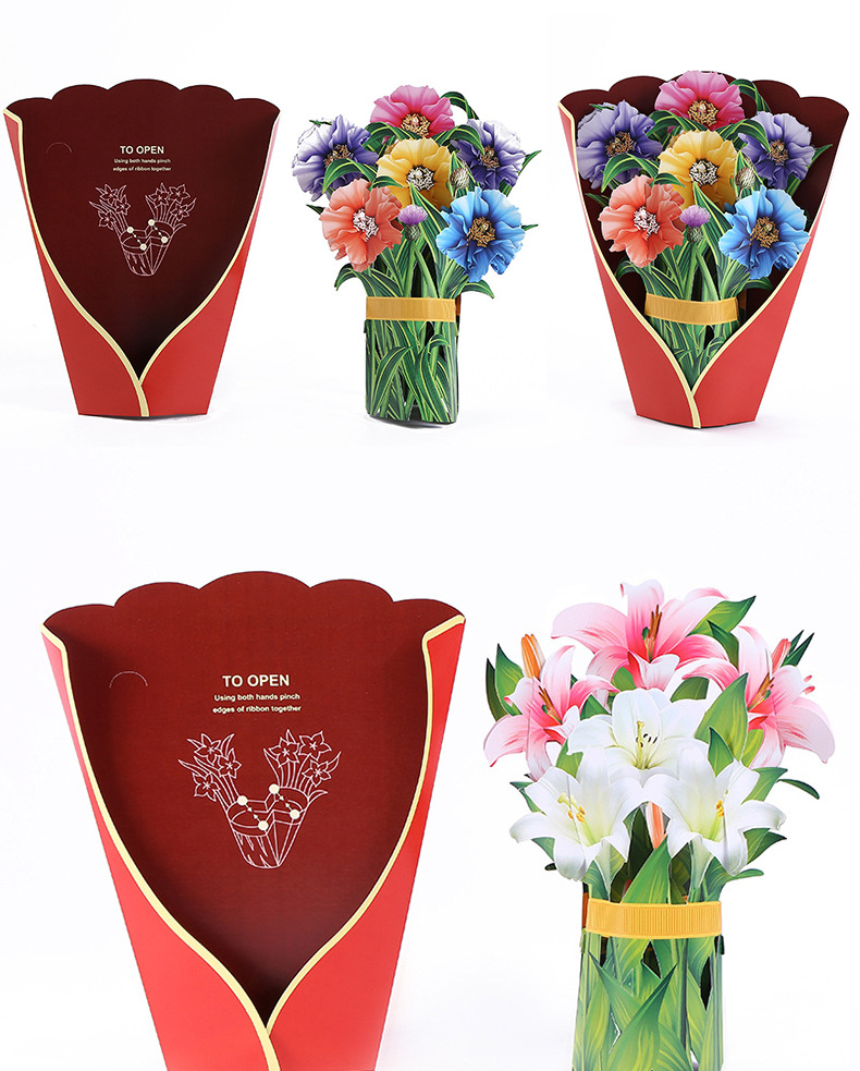Party, Festival Occasion Valentine'S Day, New Year, Mother'S Day Festival Creative 3d Stereoscopic Greeting Cards Paper Hand Holding Flowers