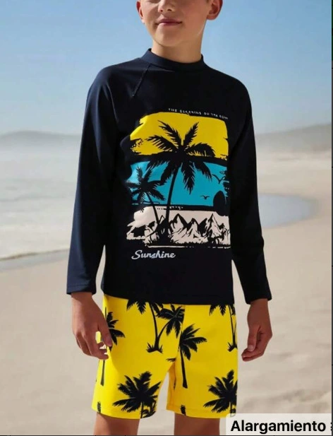 Children's swimwear, set, split long-sleeve for boys, print
