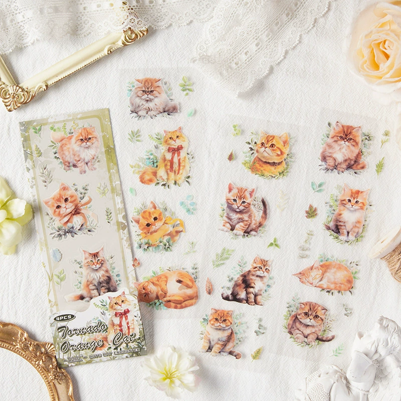 Набор наклеек Cute Cat Meets Cute Cat Flower Sticker Handbook DIY чехол для мобильного телефона декоративная коллаж Подходит детям наклейка питомца