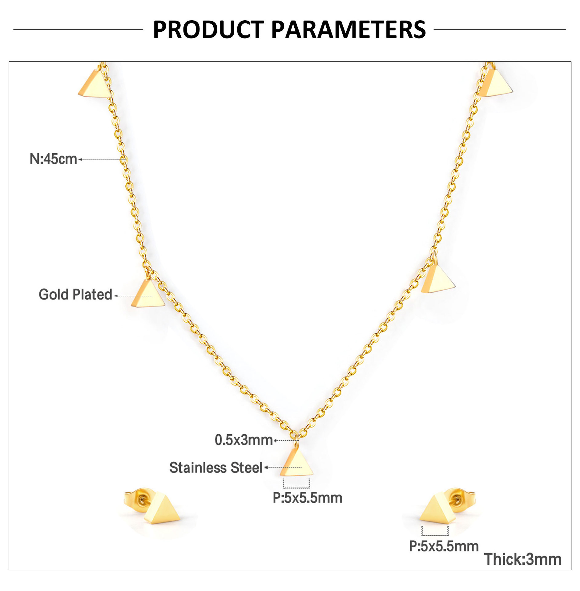 Fashion Star Moon Stainless Steel Plating Earrings Necklace 1 Set